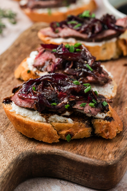 Steak Crostini with Goat Cheese & Caramelized Onions