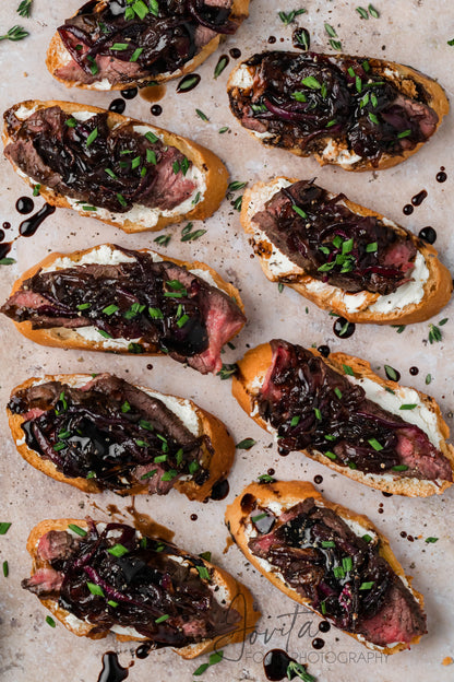 Steak Crostini with Goat Cheese & Caramelized Onions