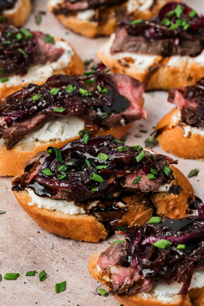 Steak Crostini with Goat Cheese & Caramelized Onions