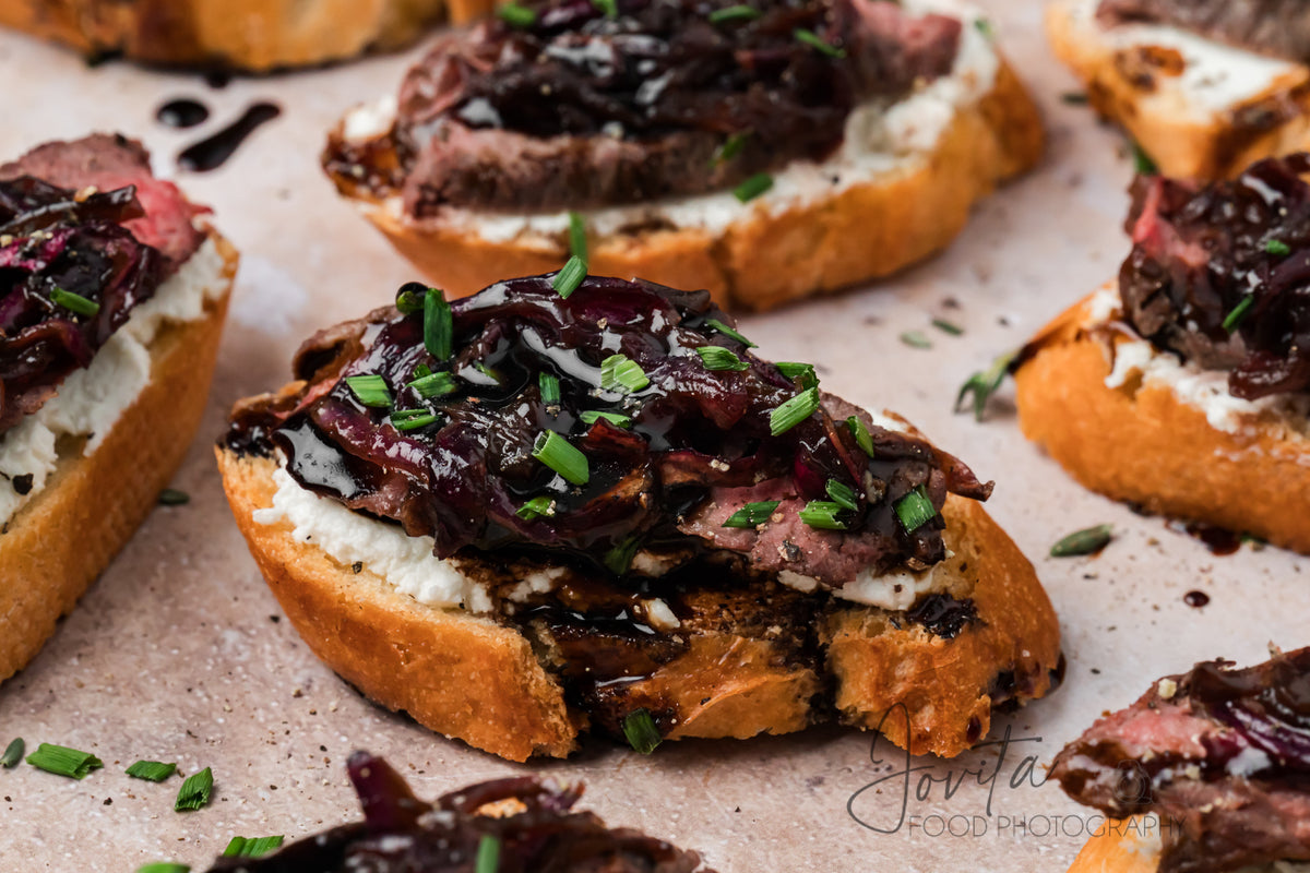 Steak Crostini with Goat Cheese & Caramelized Onions